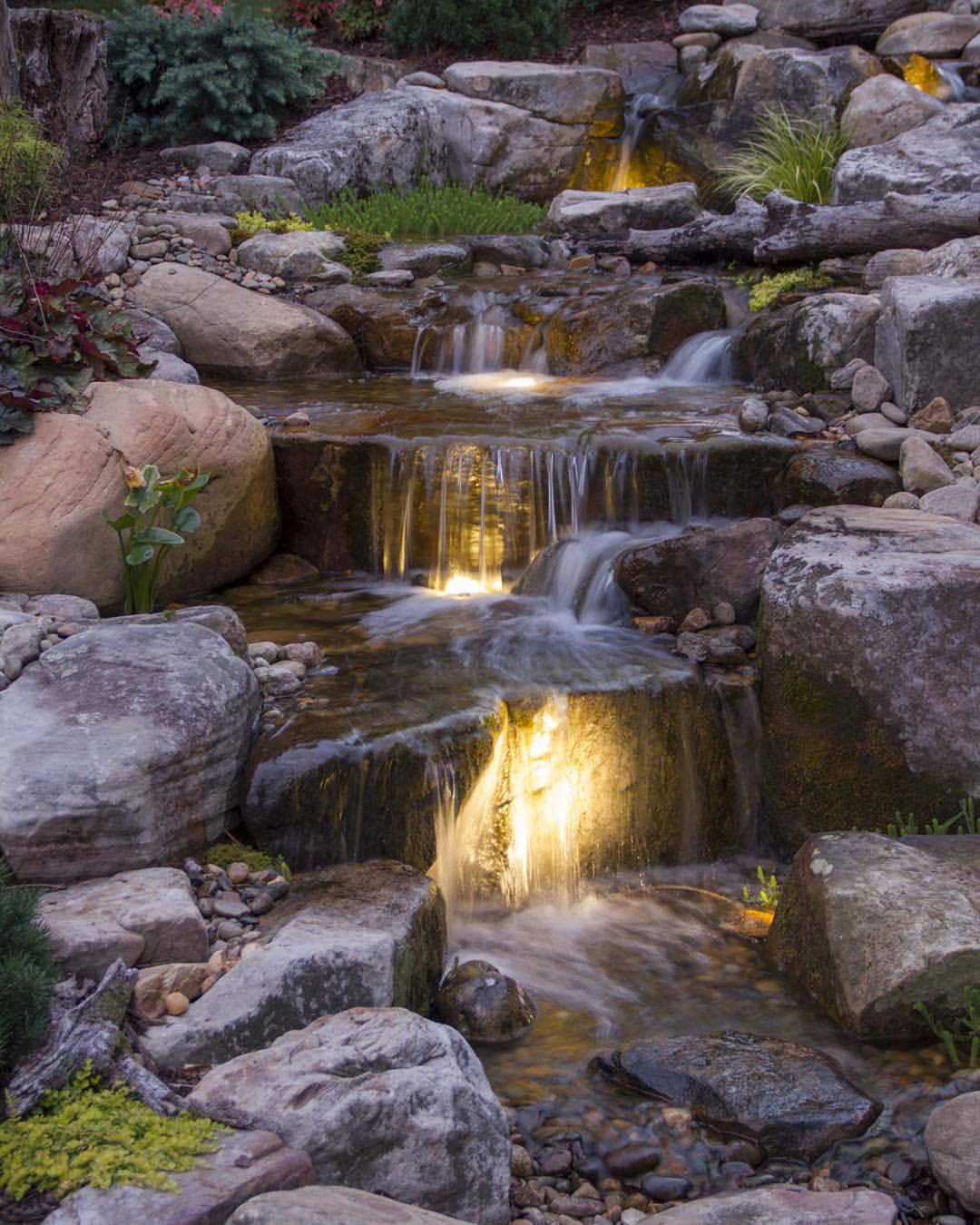 Backyard Waterfall in Beaverton, Oregon. Lighting and Repairs installed by Portland Pond and Fountain